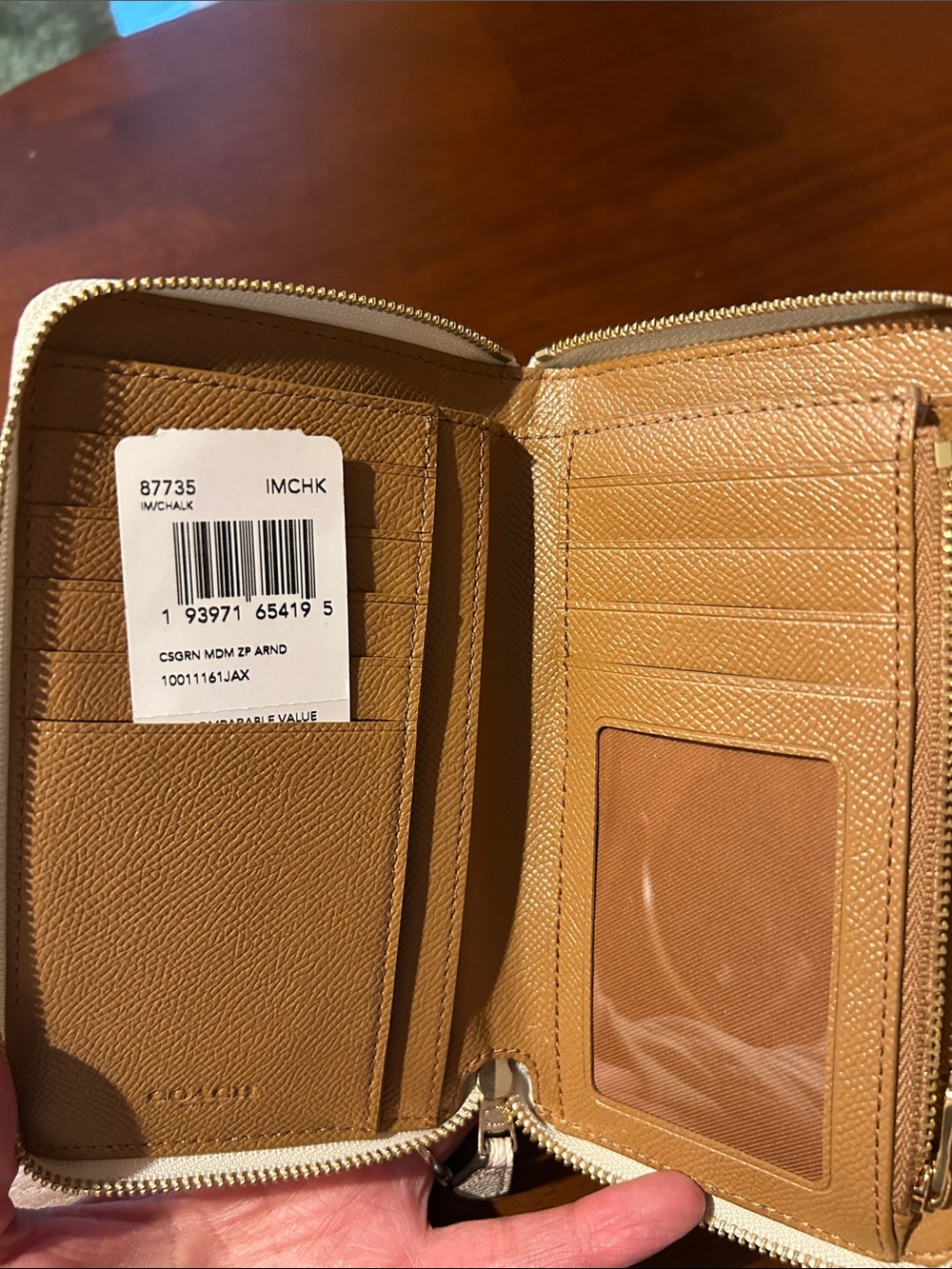 Coach Cream Zip Around Wallet with Gold Logo - Picture 2 of 2